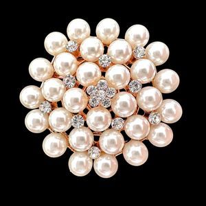 VTG Style Brooch Faux Pale Pink Pearl Crystal Rhinestone Rose Gold Bride Bouquet